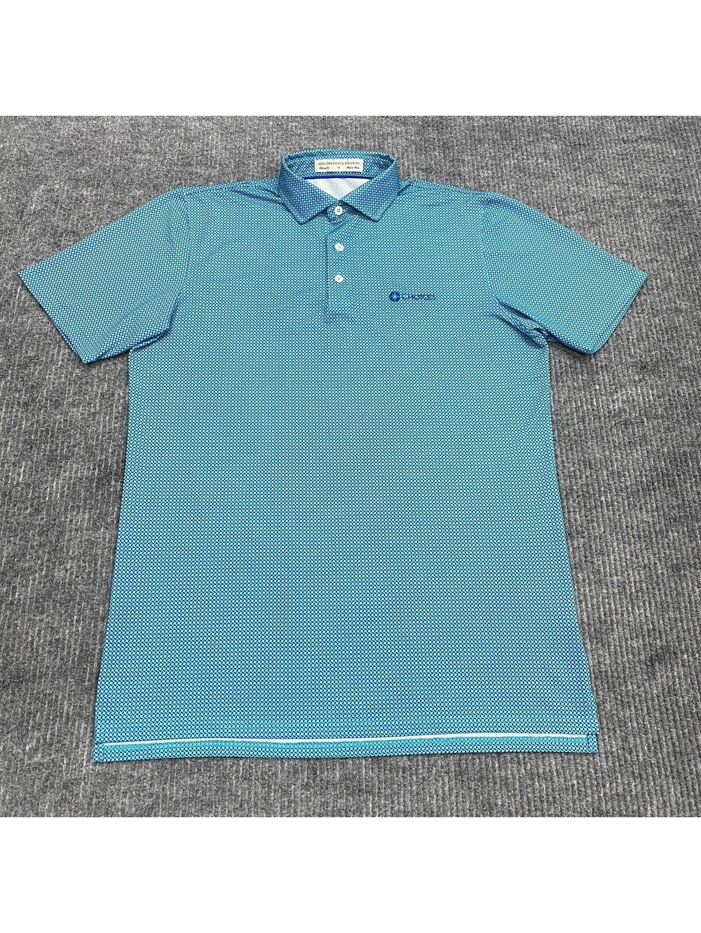 Holderness & Bourne Polo Shirt Mens M Tailored Blue Geometric Performance Golf - Picture 2 of 9